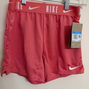 Nike Girls Coral Pink Training Shorts with White Swoosh